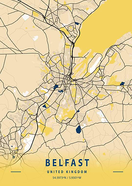 Belfast Yellow City Map