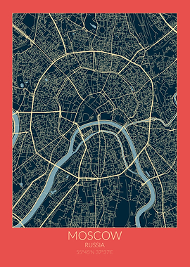 Moscow Map Red Blue