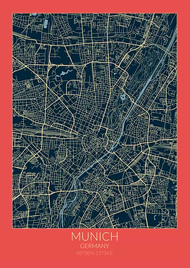 Munich Map Red Blue