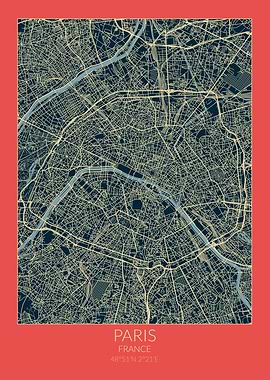 Paris Map Red Blue