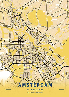 Amsterdam Yellow City Map