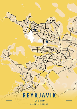 Reykjavik Yellow City Map
