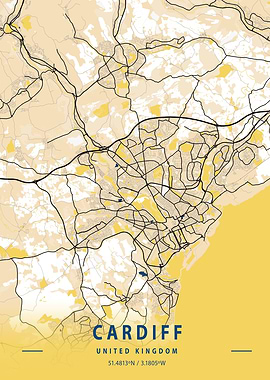 Cardiff Yellow City Map