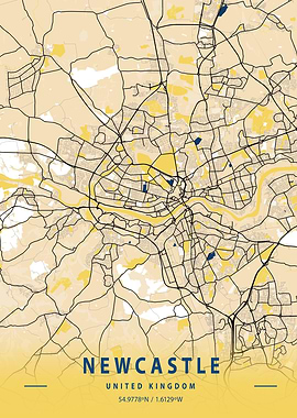 Newcastle Yellow City Map