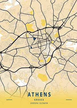 Athens Yellow City Map
