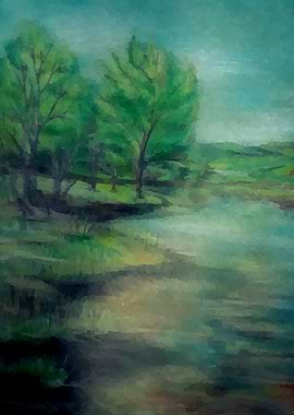 Summer riverside landscape