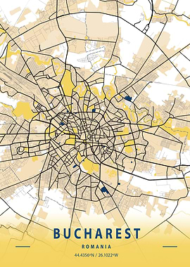 Bucharest Yellow City Map