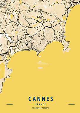Cannes Yellow City Map
