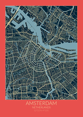 Amsterdam Map Red Blue