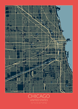 Chicago Map Red Blue