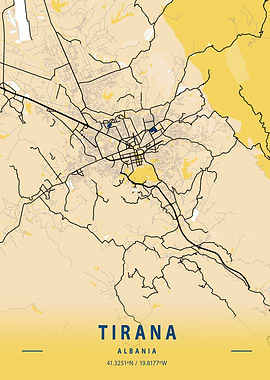 Tirana Yellow City Map