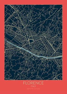 Florence Map Red Blue