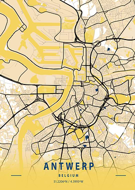 Antwerp Yellow City Map