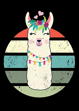 Cute Kawaii Llama Retro