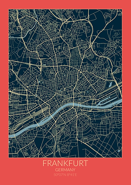 Frankfurt Map Red Blue