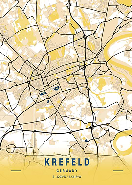 Krefeld Yellow City Map