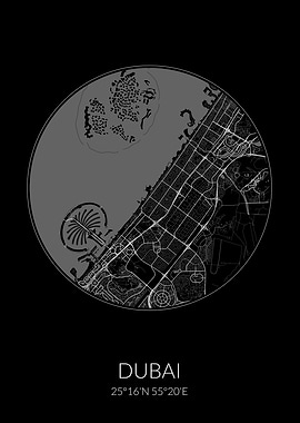 Dubai City Map Black