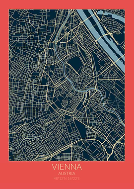Vienna Map Red Blue