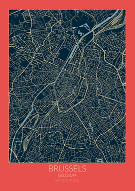 Brussels Map Red Blue