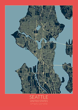 Seattle Map Red Blue