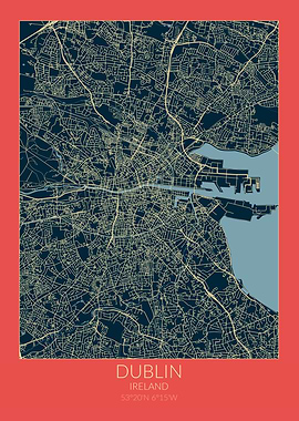 Dublin Map Red Blue