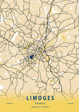 Limoges Yellow City Map