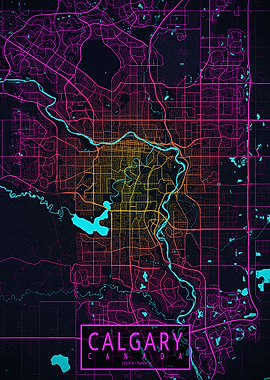 Calgary City Map Neon