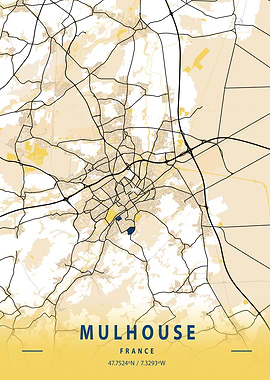 Mulhouse Yellow City Map