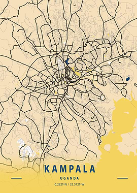 Kampala Yellow City Map