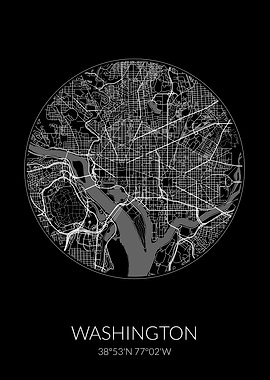 Washington City Map Black