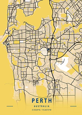 Perth Yellow City Map