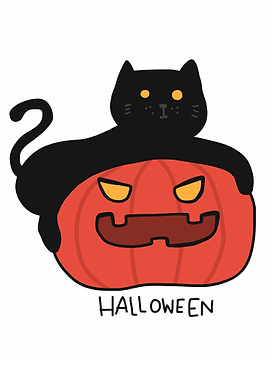 Black cat and pumpkin