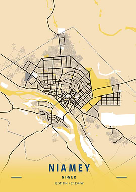 Niamey Yellow City Map
