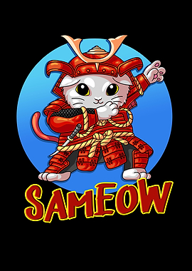 Dabbing Cat Samurai Funny