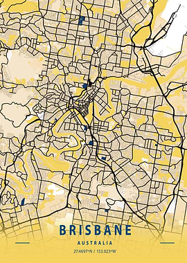 Brisbane Yellow City Map