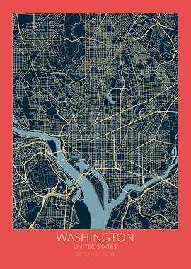 Washington Map Red Blue