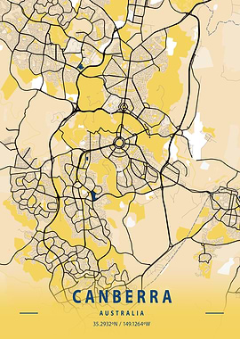 Canberra Yellow City Map