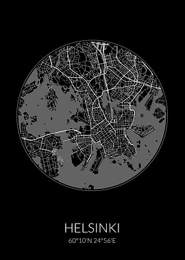 Helsinki City Map Black