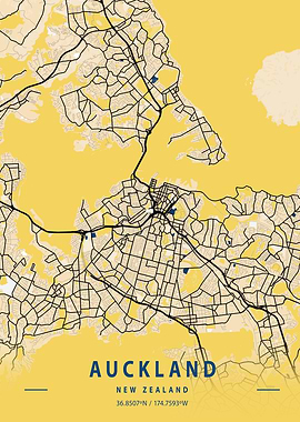 Auckland Yellow City Map