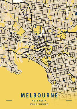 Melbourne Yellow City Map