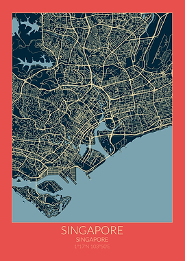 Singapore Map Red Blue