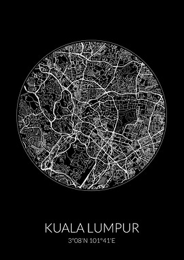 Kuala Lumpur Map Black