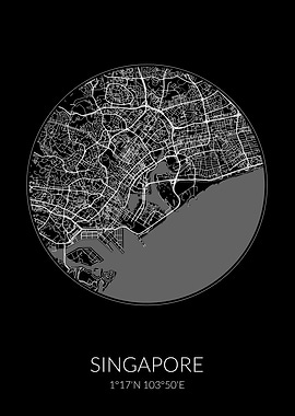 Singapore City Map Black