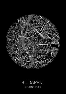 Budapest City Map Black