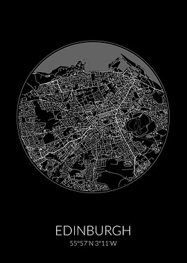 Edinburgh City Map Black