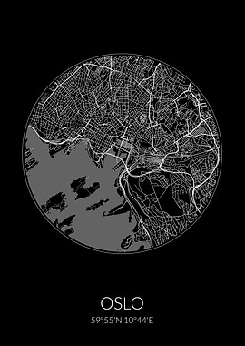 Oslo City Map Black
