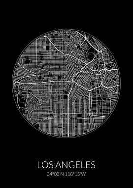Los Angeles City Map Black