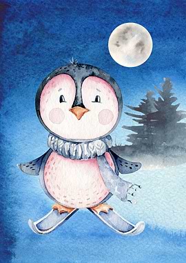 Cute penguin skiing
