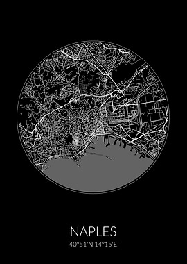 Naples City Map Black