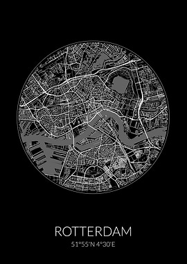 Rotterdam City Map Black